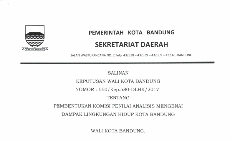 Cover Keputusan Wali Kota Bandung tentang Pembentukan Komisi Penilai Analisis Mengenai Dampak Lingkungan Hidup Kota Bandung