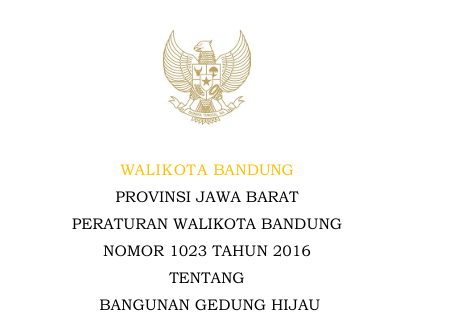 Cover Peraturan Wali Kota Bandung Nomor 1023 Tahun 2016 tentang Bangunan Gedung Hijau