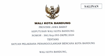 Cover Keputusan Wali Kota Bandung Nomor 360/Kep-093-DKPB/2024 tentang Satuan Pelaksanaan Penanggulangan Bencana Kota Bandung