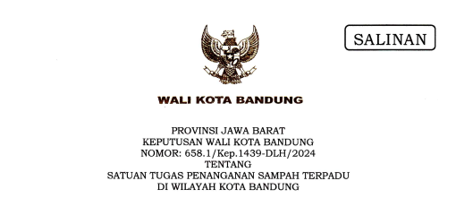 Cover Keputusan Wali Kota Bandung Nomor 658.1/Kep.1439.DLH/2024 tentang Satuan Tugas Penanganan Sampah Terpadu di Wilayah Kota Bandung