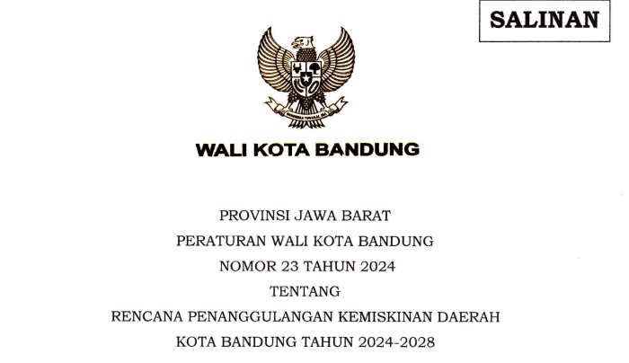 Cover Peraturan Wali Kota Bandung Nomor 23 Tahun 2024 tentang  Rencana Penanggulangan Kemiskinan Daerah Kota Bandung Tahun 2024-2048