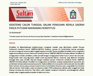 Cover Eksistensi Calon Tunggal Dalam Pemilihan Kepala Dearah Pasca Putusan Mahkamah Konstitusi