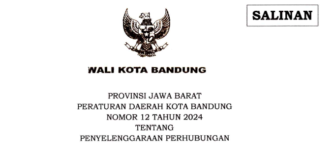 Cover Peraturan Daerah Kota Bandung Nomor 12 Tahun 2024 tentang Penyelenggaraan Perhubungan