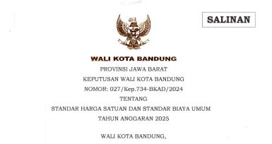 Cover Keputusan Wali Kota Bandung Nomor 027/Kep.734-BKAD/2024 tentang Standar Harga Satuan dan Standar Biaya Umum Tahun Anggaran 2025