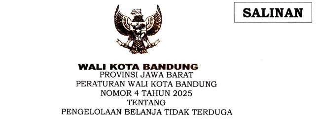 Cover Peraturan Wali Kota Bandung Nomor 4 Tahun 2025 tentang Pemgelolaan Belanja Tidak Terduga