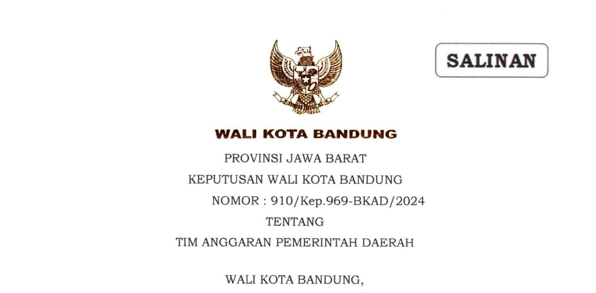 Cover Keputusan Wali Kota Bandung Nomor 910/Kep.969-BKAD/2024 tentang Tim Anggaran Pemerintah Daerah