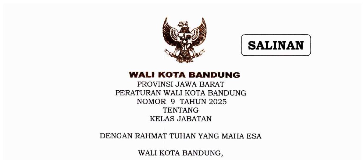 Cover Peraturan Wali Kota Bandung Nomor 9 Tahun 2025 tentang Kelas Jabatan