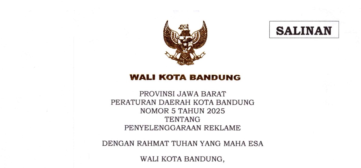 Cover Peraturan Daerah Kota Bandung Nomor 5 Tahun 2025 tentang Penyelenggaraan Reklame