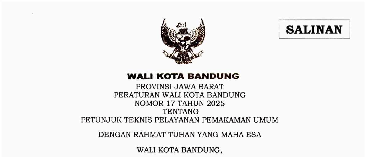 Cover Peraturan Wali Kota Bandung Nomor 17 Tahun 2025 tentang Petunjuk Teknis Pelayanan Pemakaman Umum