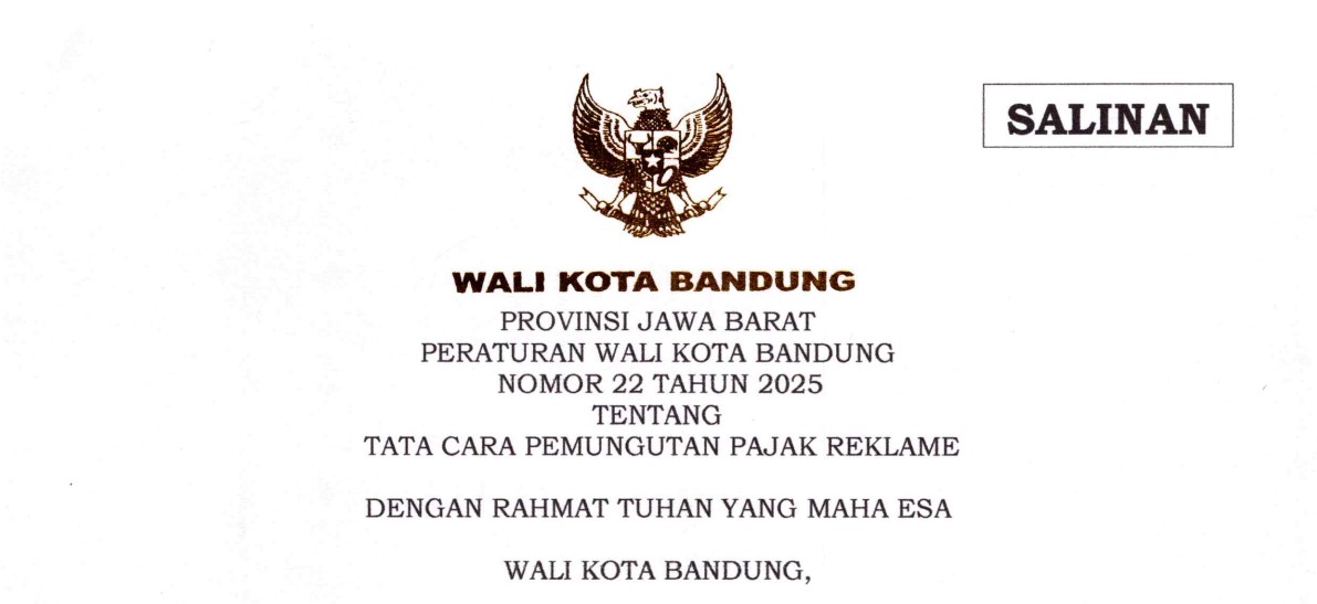 Cover Peraturan Wali Kota Bandung Nomor 22 Tahun 2025 tentang Tata Cara Pemungutan Pajak Reklame