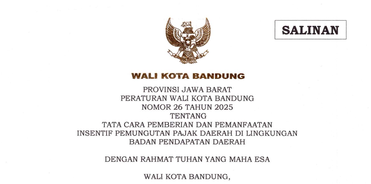 Cover Peraturan Wali Kota Bandung Nomor 26 Tahun 2025 tentang Tata Cara Pemberian Dan Pemanfaatan Insentif Pemungutan Pajak Daerah Di Lingkungan Badan Pendapatan Daerah