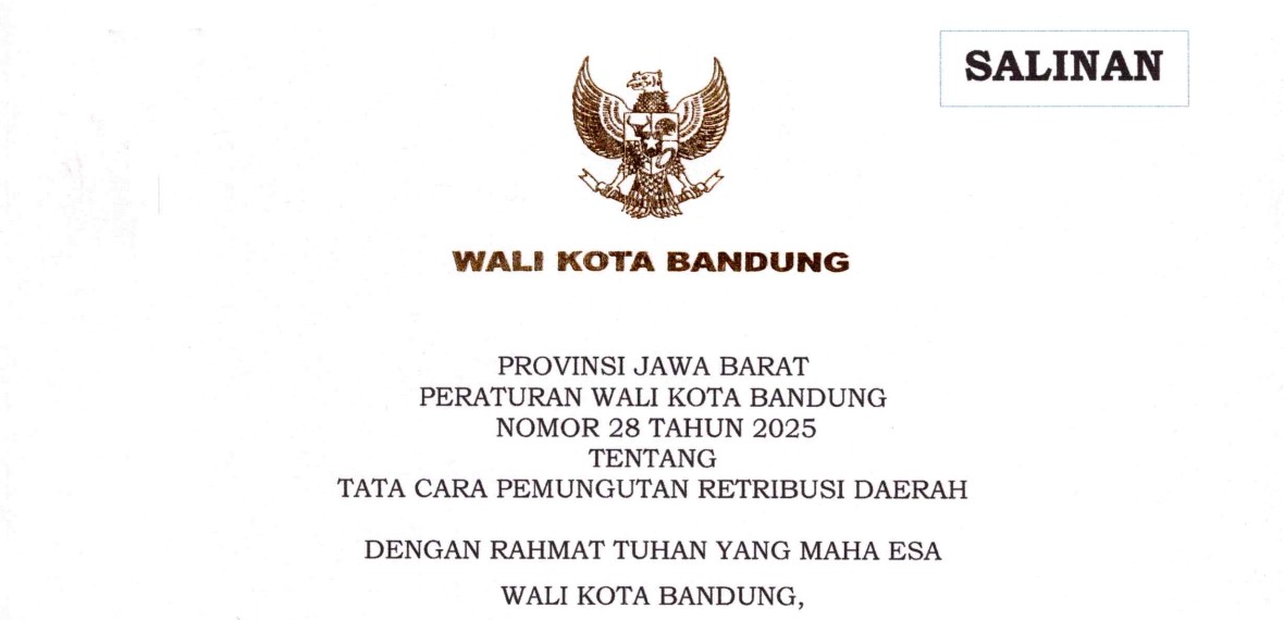 Cover Peraturan Wali Kota Bandung Nomor 28 Tahun 2025 tentang Tata Cara Pemungutan Retribusi Daerah