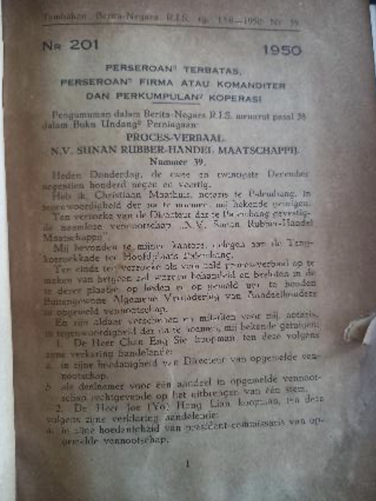 Cover Tambahan Berita Negara R.I.S 1950 Nr. 39-66. Perseroan Terbatas, Perseroan Firma atau Komanditer dan Perkumpulan Koperasi