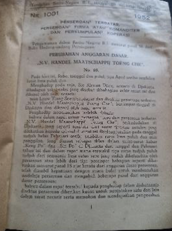 Cover Tambahan Berita Negara R.I 1952 Nr. 71-76. Perseroan Terbatas, Perseroan Firma atau Komanditer dan Perkumpulan Koperasi
