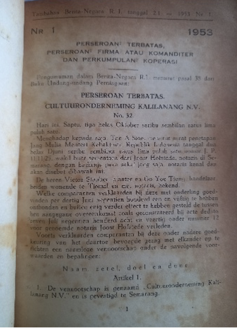 Cover Tambahan Berita Negara R.I 1953 Nr.1-9. Perseroan Terbatas, Perseroan Firma atau Komanditer dan Perkumpulan Koperasi