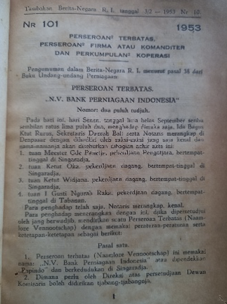 Cover Tambahan Berita Negara R.I 1953 Nr. 10-22.  Perseroan Terbatas, Perseroan Firma atau Komanditer dan Perkumpulan Koperasi