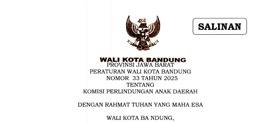 Cover Peraturan Wali Kota Bandung Nomor 33 Tahun 2025 tentang Komisi Perlindungan Anak Daerah