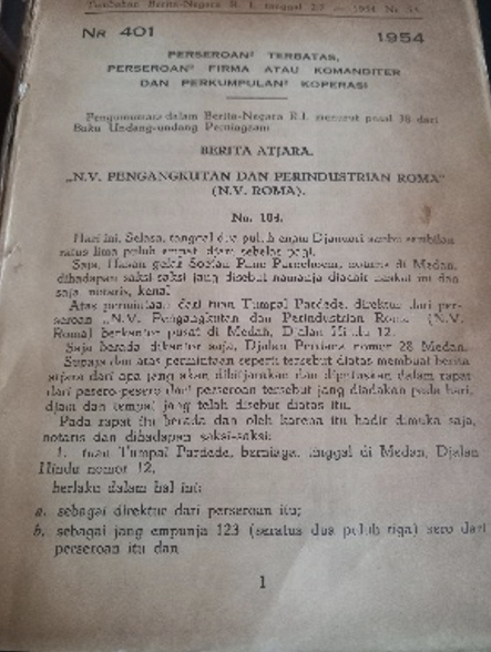 Cover Tambahan Berita Negara R.I. 1954. Nr. 53 – 68. Perseroan Terbatas, Perseroan Firma atau Komanditer dan Perkumpulan Koperasi
