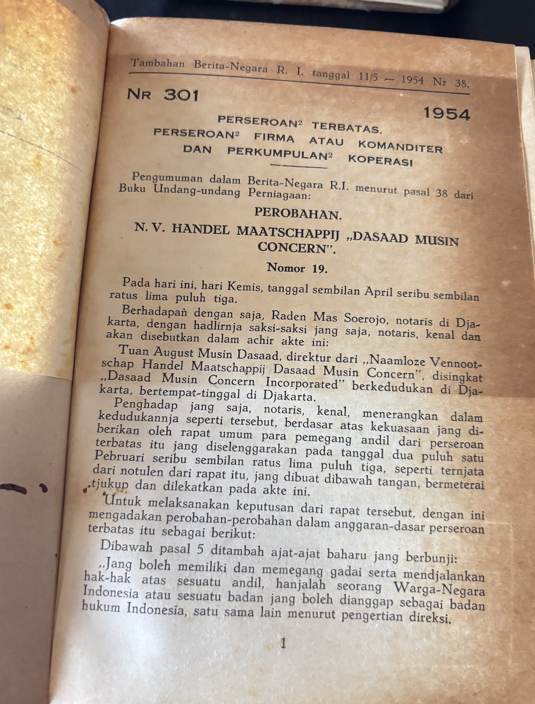 Cover Tambahan Berita Negara R.I. 1954 Nr. 38 – 52. Perseroan Terbatas, Perseroan Firma atau Komanditer dan Perkumpulan Koperasi