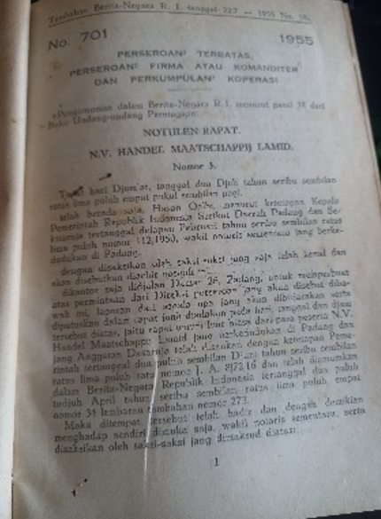 Cover Tambahan Berita Negara R.I. 1955 No. 58. Perseroan Terbatas, Perseroan Firma atau Komanditer dan Perkumpulan Koperasi