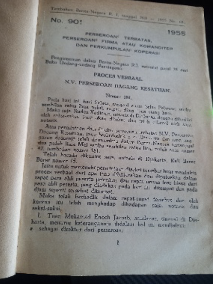 Cover Tambahan Berita Negara R.I. 1955 No. 68. Perseroan Terbatas, Perseroan Firma atau Komanditer dan Perkumpulan Koperasi