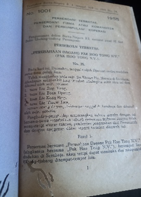 Cover Tambahan Berita Negara R.I. 1955 No. 74. Perseroan Terbatas, Perseroan Firma atau Komanditer dan Perkumpulan Koperasi