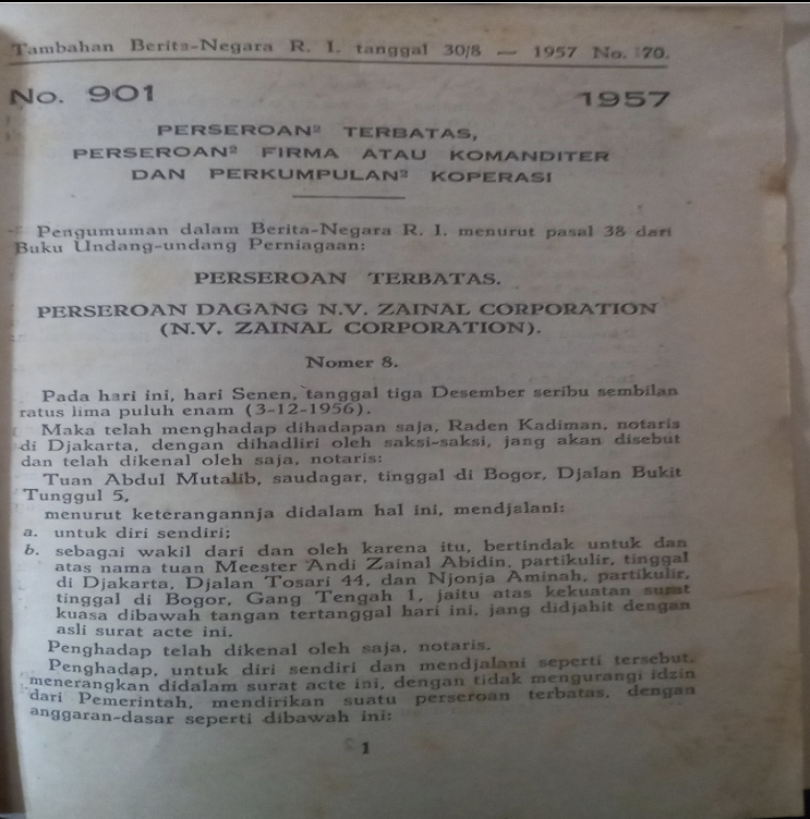 Cover Tambahan Berita Negara R.I. 1957 No. 70. Perseroan Terbatas, Perseroan Firma atau Komanditer dan Perkumpulan Koperasi
