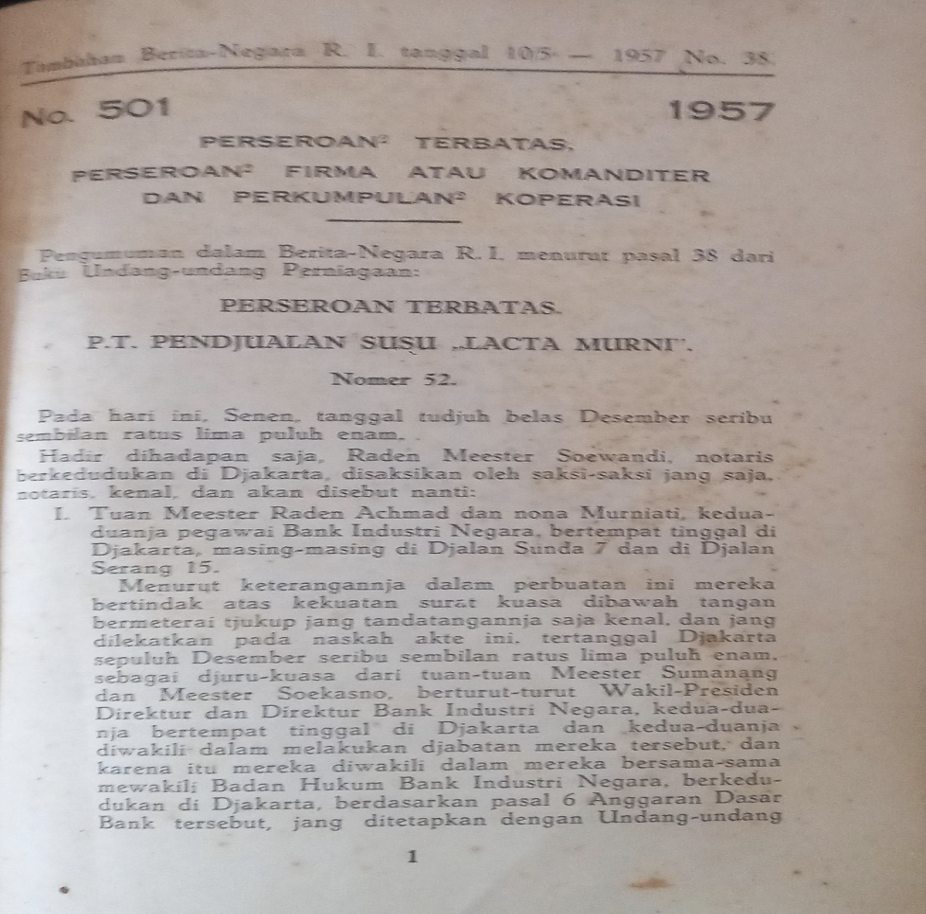 Cover Tambahan Berita Negara R.I 1957  Nr. 38-42.  Perseroan Terbatas, Perseroan Firma atau Komanditer dan Perkumpulan Koperasi