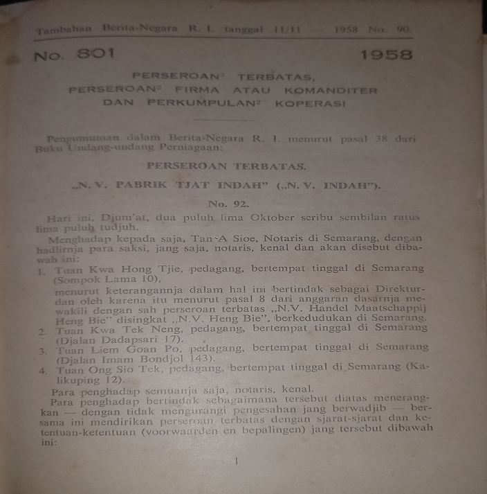 Cover Tambahan Berita Negara R.I. 1958 No. 90. Perseroan Terbatas, Perseroan Firma atau Komanditer dan Perkumpulan Koperasi