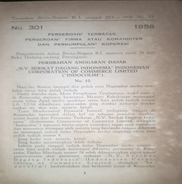 Cover Tambahan Berita Negara R.I. 1958 No. 33. Perseroan Terbatas, Perseroan Firma atau Komanditer dan Perkumpulan Koperasi