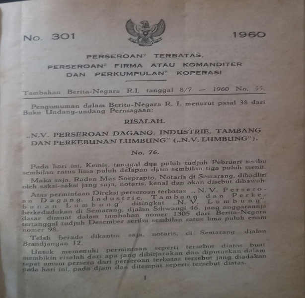 Cover Tambahan Berita Negara R.I. 1960 No. 55. Perseroan Terbatas, Perseroan Firma atau Komanditer dan Perkumpulan Koperasi