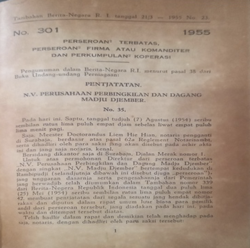 Cover Tambahan Berita Negara R.I 1957  Nr. 23-32. Perseroan Terbatas, Perseroan Firma atau Komanditer dan Perkumpulan Koperasi