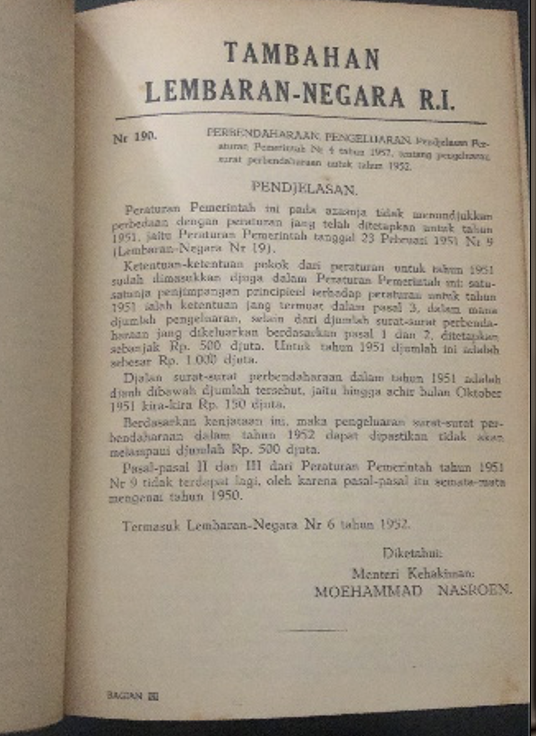 Cover Tambahan Lembaran Negara Republik Indonesia Tahun 1952 No. 182-348