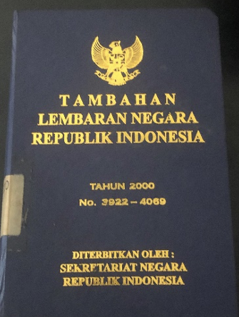 Cover Tambahan Lembaran Negara Republik Indonesia Tahun 2000 No. 3922-4069