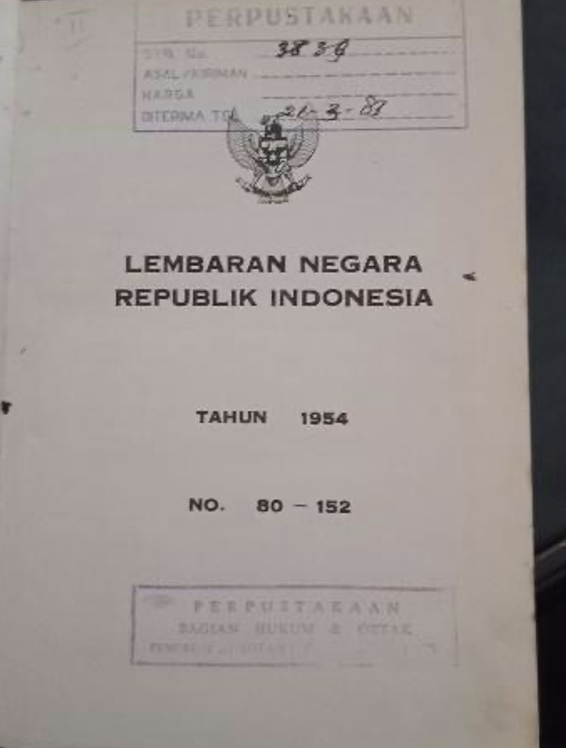 Cover Lembaran Negara Republik Indonesia Tahun 1954 No. 80-152