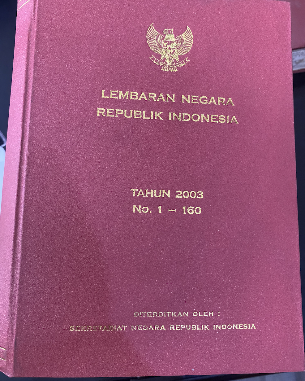 Cover Lembaran Negara Republik Indonesia Tahun 2003 No. 1-160