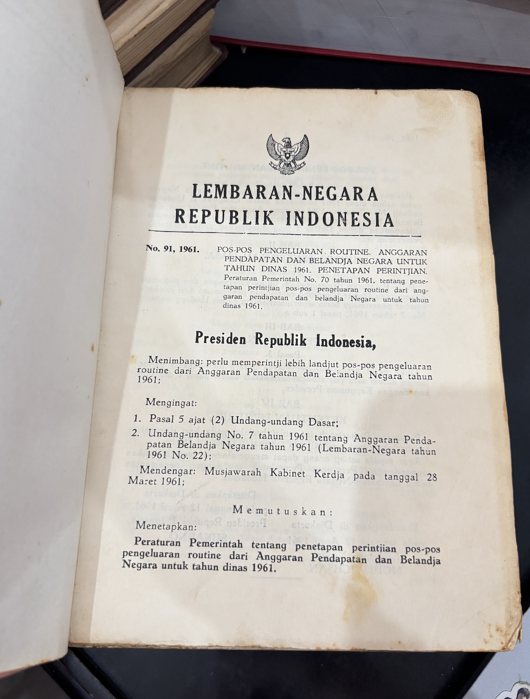 Cover Lembaran Negara Republik Indonesia Tahun 1961 No. 91-101