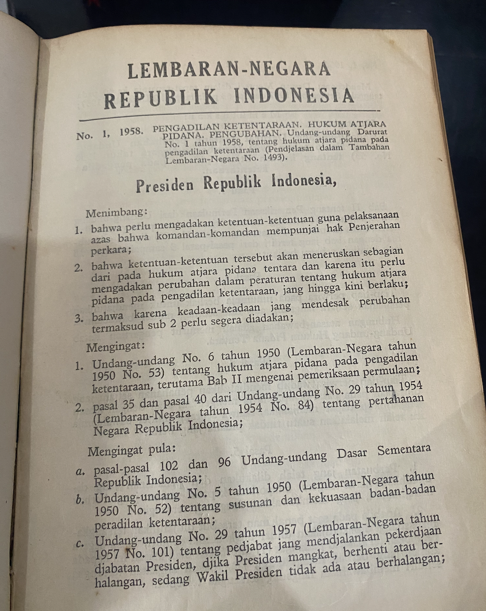 Cover Lembaran Negara Republik Indonesia Tahun 1958 No. 1-164