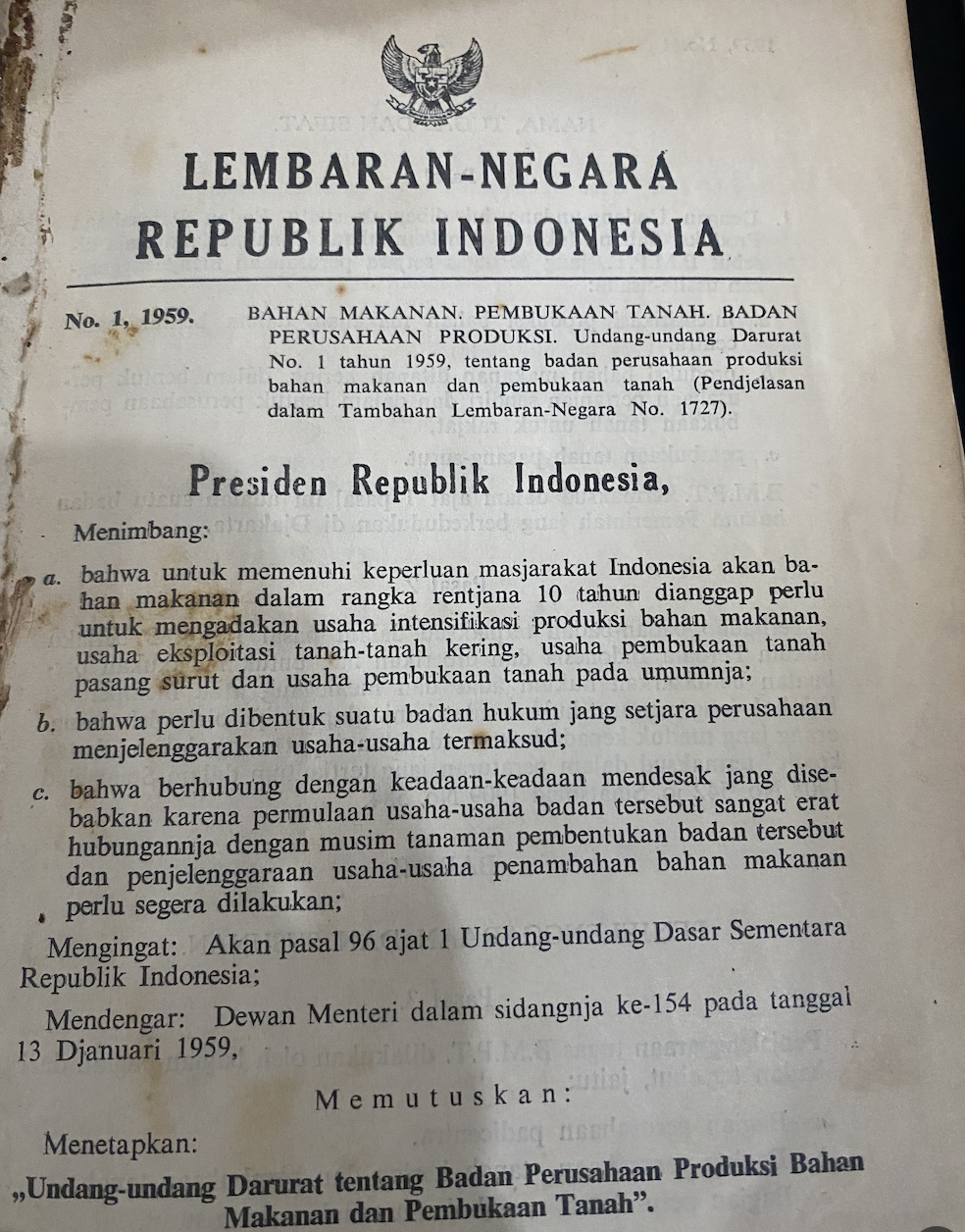 Cover Tambahan Lembaran Negara Tahun 1959 No. 1-153
