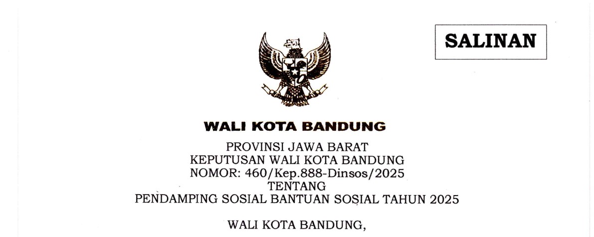 Cover Keputusan Wali Kota Bandung Nomor 460/Kep.888-Dinsos/2025 tentang Pendamping Sosial Bantuan Sosial Tahun 2025