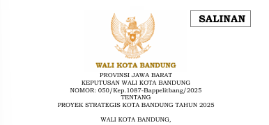 Cover Keputusan Kota Bandung Nomor 050/Kep.1087-Bappelitbang/2025 tentang Proyek Strategis Kota Bandung Tahun 2025