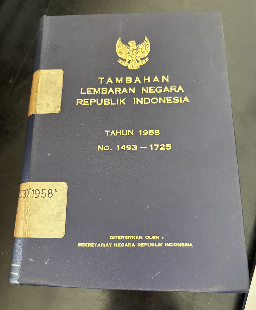Cover Tambahan Lembaran Negara Republik Indonesia Tahun 1958 No. 1493-1725