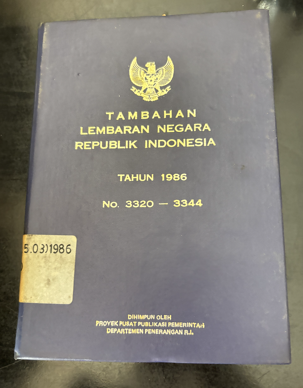 Cover Tambahan Lembaran Negara Republik Indonesia Tahun 1986 No. 3320-3344