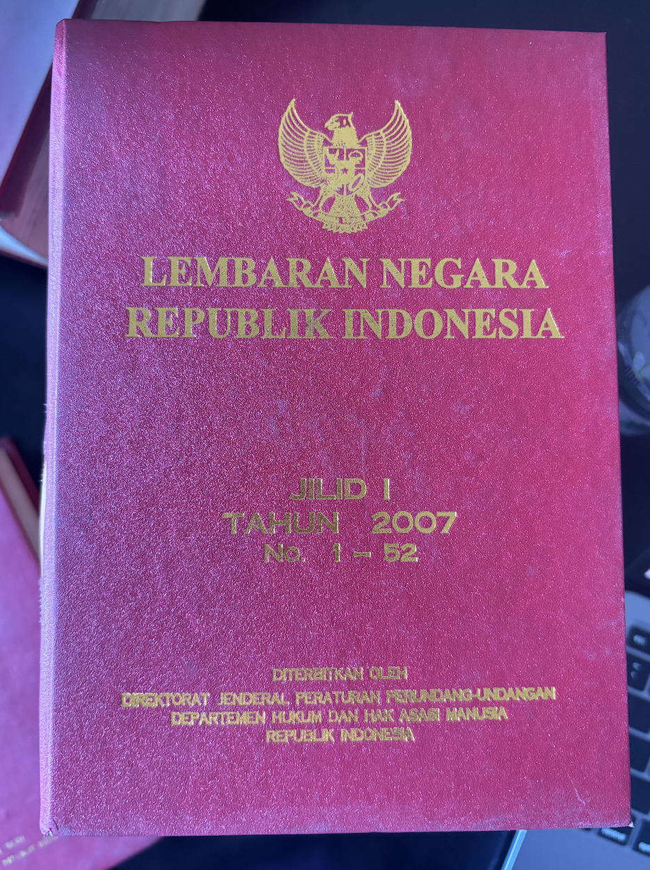 Cover Lembaran Negara Republik Indonesia Jilid I Tahun 2007 No. 1-52