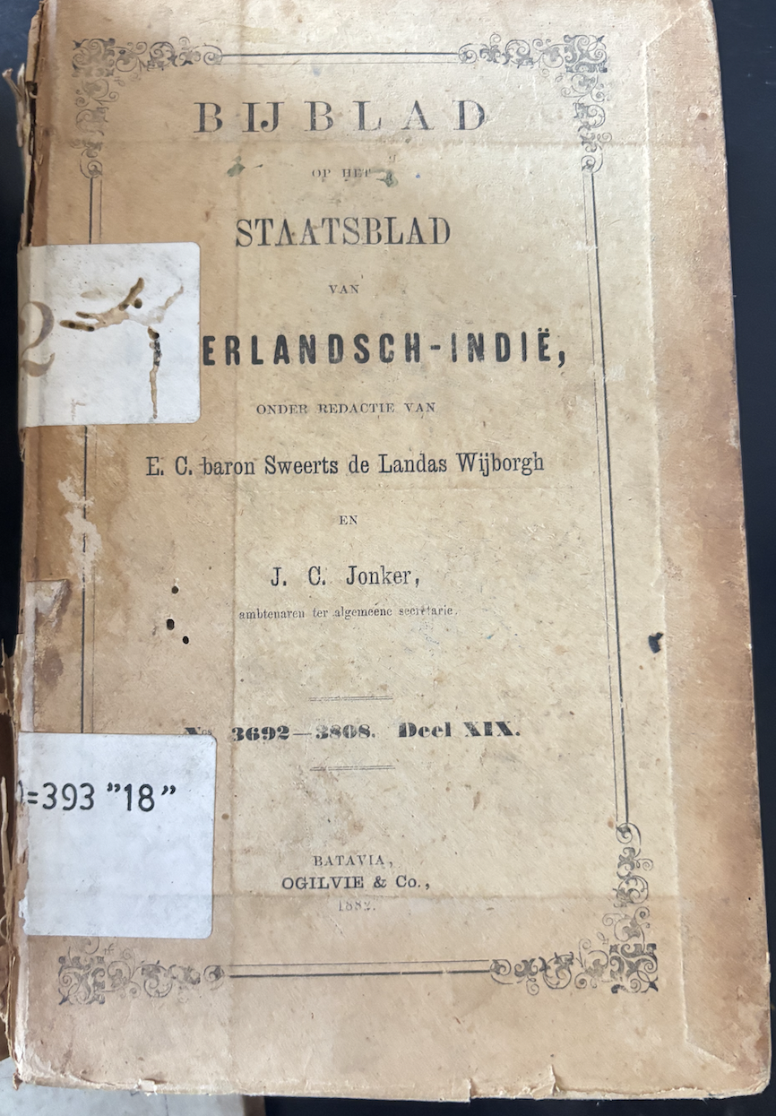 Cover Bijblad Staatsblad Van Neterlandsch-Indie 1882