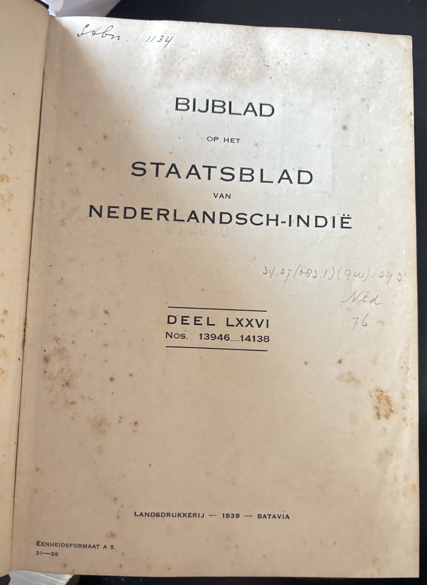 Cover Bijblad Staatsblad Van Neterlandsch-Indie 1939