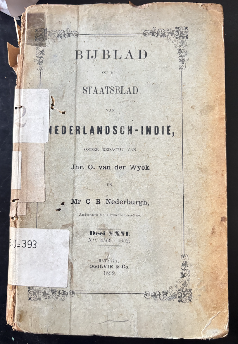 Cover Bijblad Staatsblad Van Neterlandsch-Indie 1892