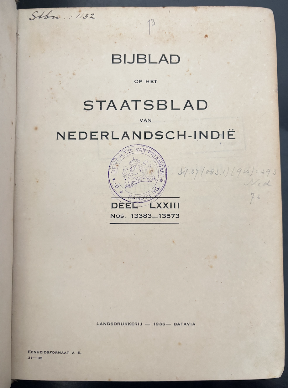 Cover Bijblad Staatsblad Van Neterlandsch-Indie 1936