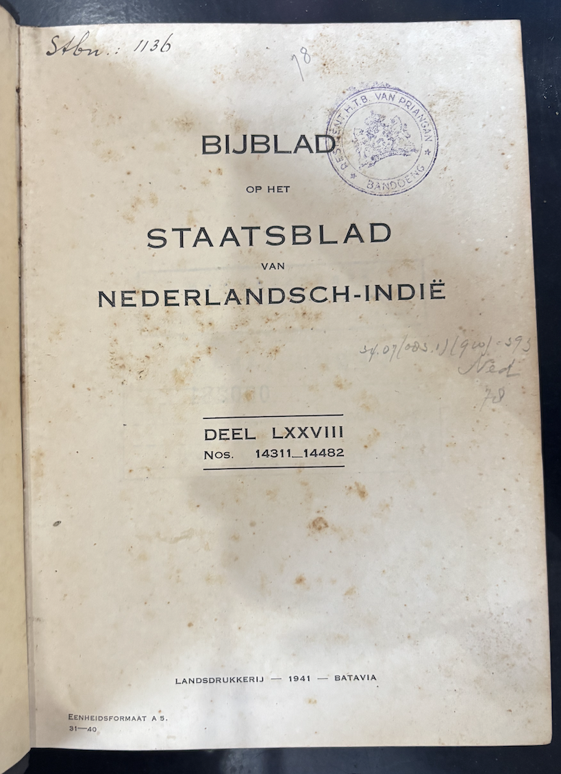 Cover Bijblad Staatsblad Van Neterlandsch-Indie 1941