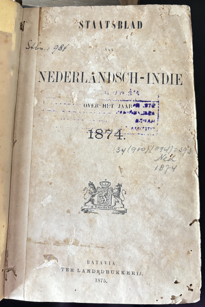 Cover Staatsblad Voor Neterlandsch-Indie 1874